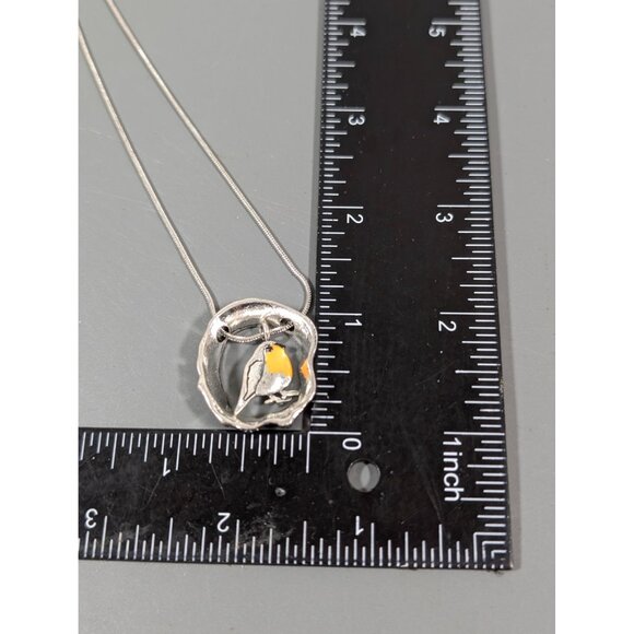 Silver Tone Orange Bird Charm Necklace Boho 20" - Picture 7 of 7